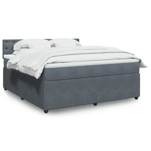 Gossi pat box spring cu saltea, gri inchis, 180x200 cm, catifea