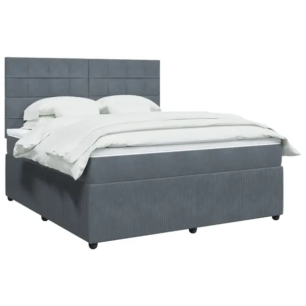 Gossi pat box spring cu saltea, gri inchis, 180x200 cm, catifea