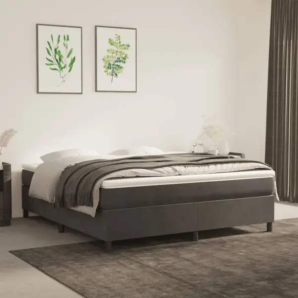 Gossi pat box spring cu saltea, gri inchis, 180x200 cm, catifea