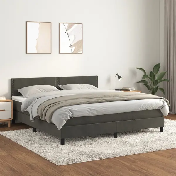 Gossi pat box spring cu saltea, gri inchis, 180x200 cm, catifea
