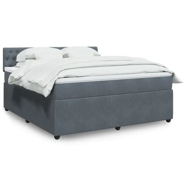 Gossi pat box spring cu saltea, gri inchis, 180x200 cm, catifea
