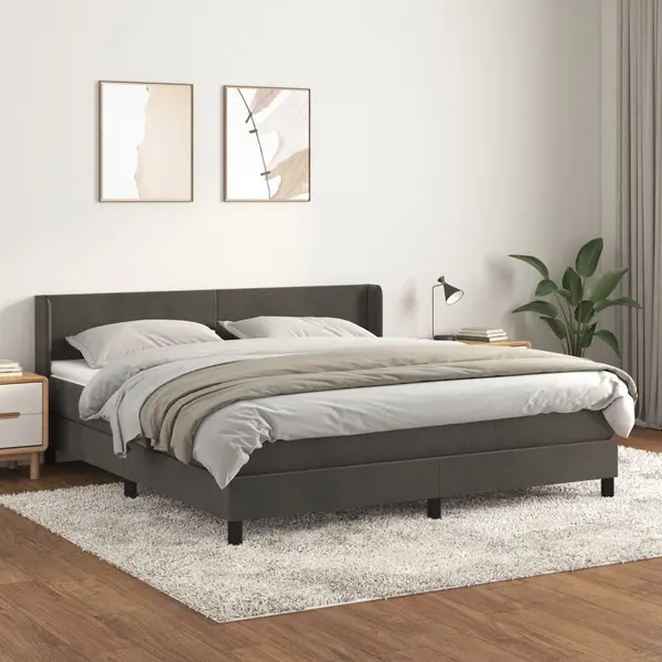 Gossi pat box spring cu saltea, gri inchis, 180x200 cm, catifea