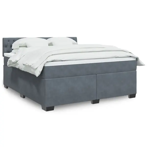 Gossi pat box spring cu saltea, gri inchis, 180x200 cm, catifea