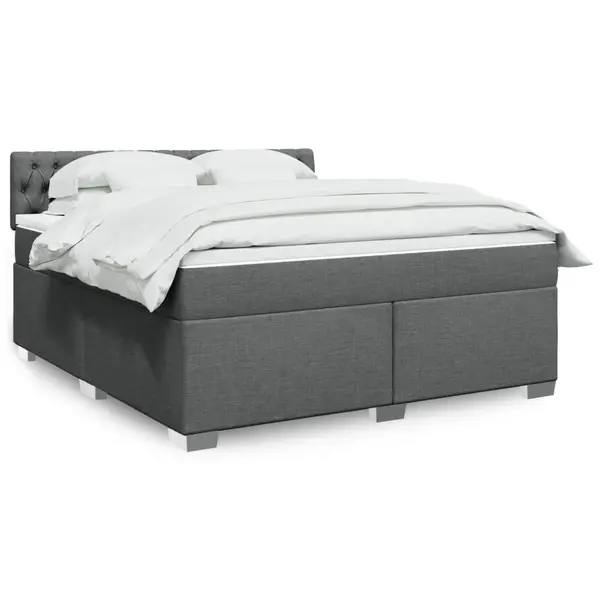 Gossi pat box spring cu saltea, gri inchis, 180x200 cm, textil