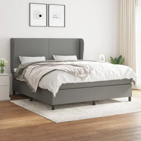 Gossi pat box spring cu saltea, gri inchis, 180x200 cm, textil