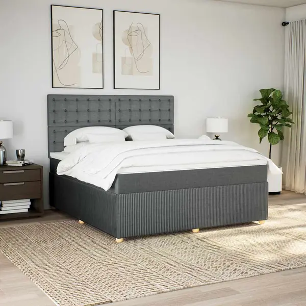 Gossi pat box spring cu saltea, gri inchis, 180x200 cm, textil
