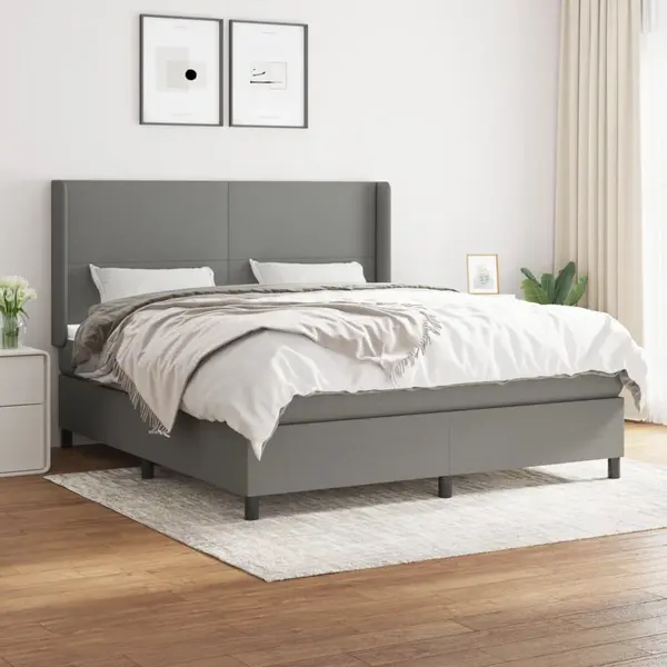 Gossi pat box spring cu saltea, gri inchis, 180x200 cm, textil