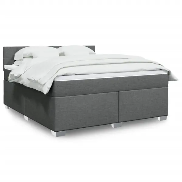 Gossi pat box spring cu saltea, gri inchis, 180x200 cm, textil
