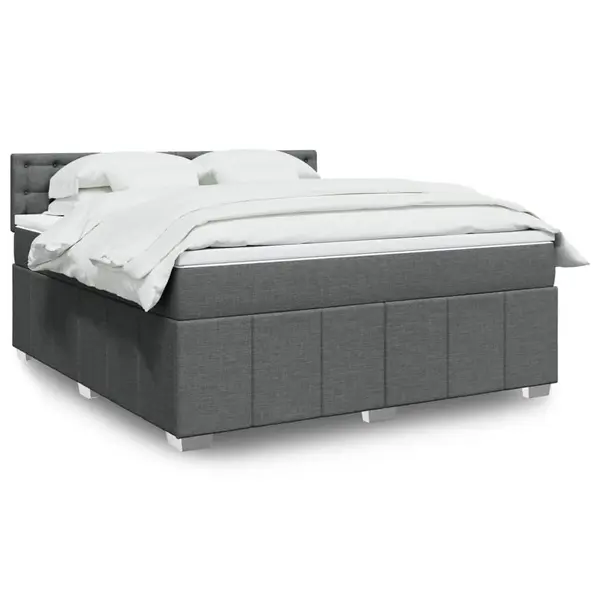 Gossi pat box spring cu saltea, gri inchis, 180x200 cm, textil