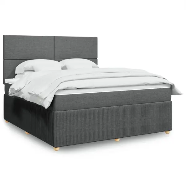 Gossi pat box spring cu saltea, gri inchis, 180x200 cm, textil