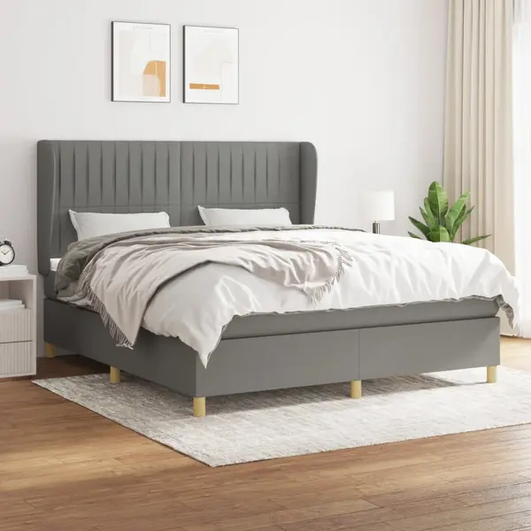 Gossi pat box spring cu saltea, gri inchis, 180x200 cm, textil