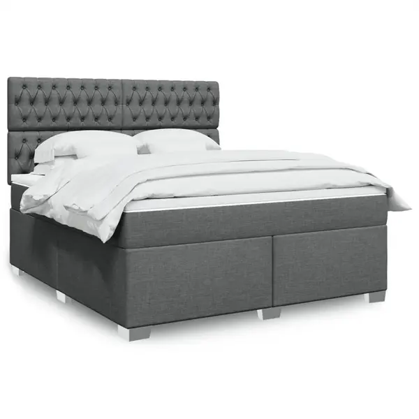 Gossi pat box spring cu saltea, gri inchis, 180x200 cm, textil