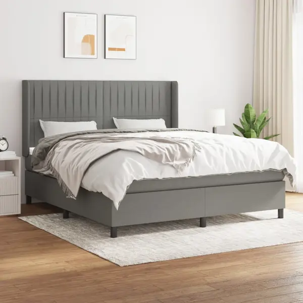 Gossi pat box spring cu saltea, gri inchis, 180x200 cm, textil