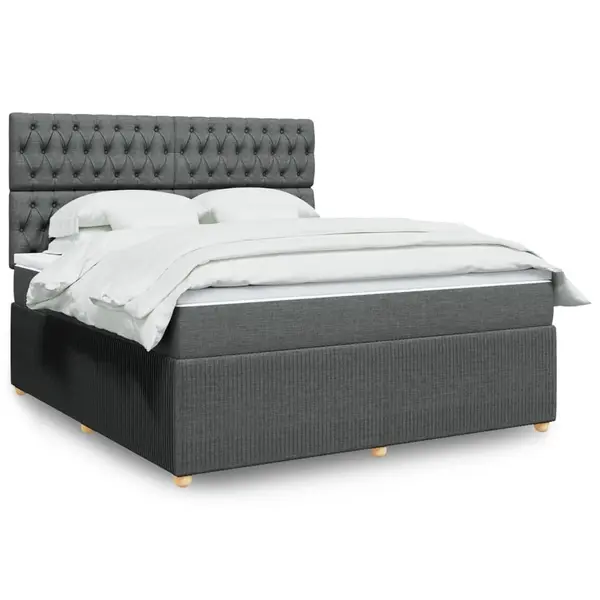 Gossi pat box spring cu saltea, gri inchis, 180x200 cm, textil