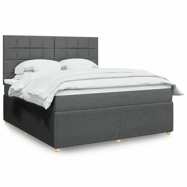Gossi pat box spring cu saltea, gri inchis, 180x200 cm, textil