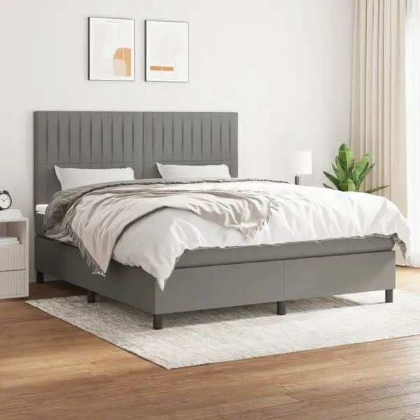 Gossi pat box spring cu saltea, gri inchis, 180x200 cm, textil