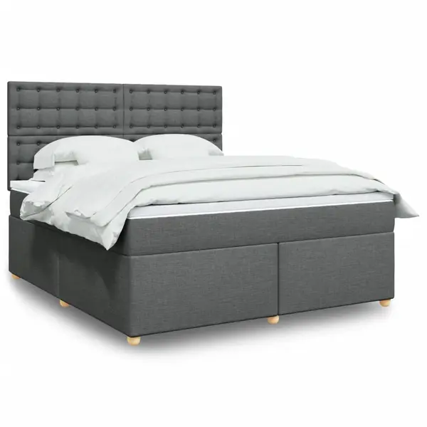 Gossi pat box spring cu saltea, gri inchis, 180x200 cm, textil