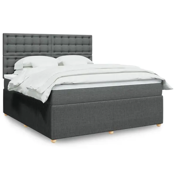Gossi pat box spring cu saltea, gri inchis, 180x200 cm, textil