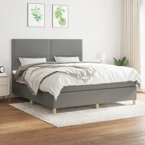 Gossi pat box spring cu saltea, gri inchis, 180x200 cm, textil