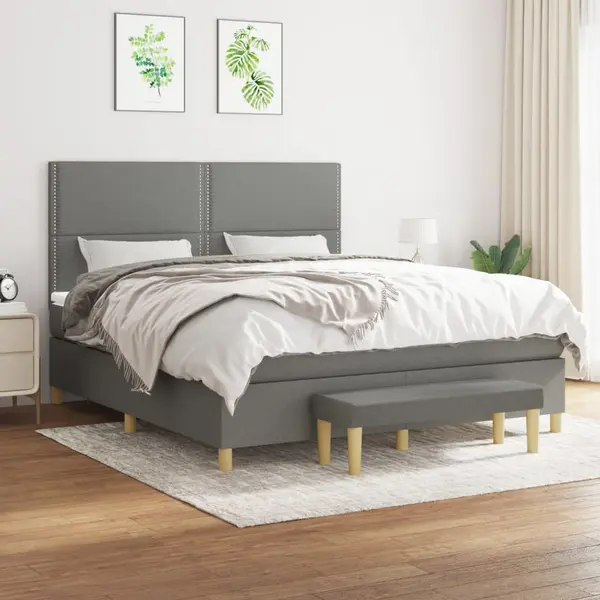 Gossi pat box spring cu saltea, gri inchis, 180x200 cm, textil