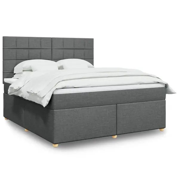 Gossi pat box spring cu saltea, gri inchis, 180x200 cm, textil