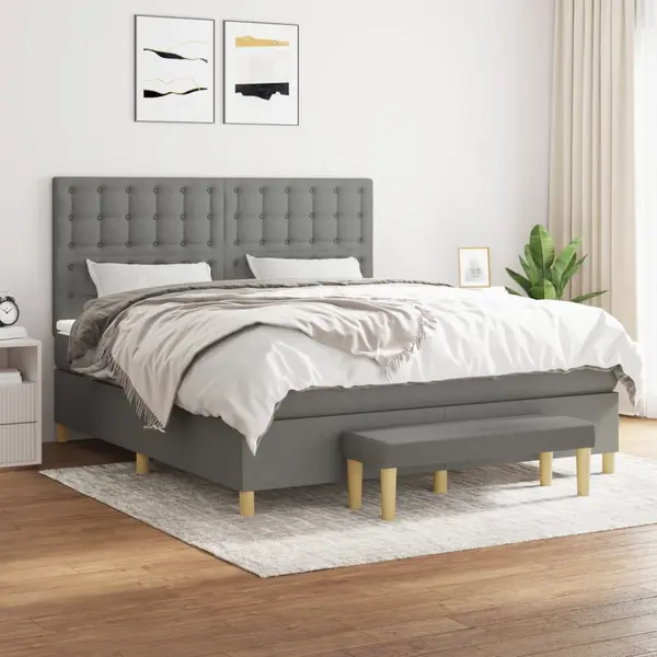 Gossi pat box spring cu saltea, gri inchis, 180x200 cm, textil