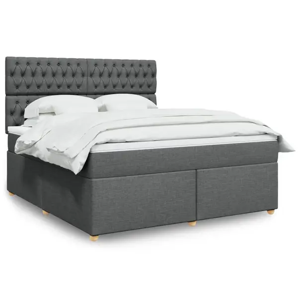 Gossi pat box spring cu saltea, gri inchis, 180x200 cm, textil