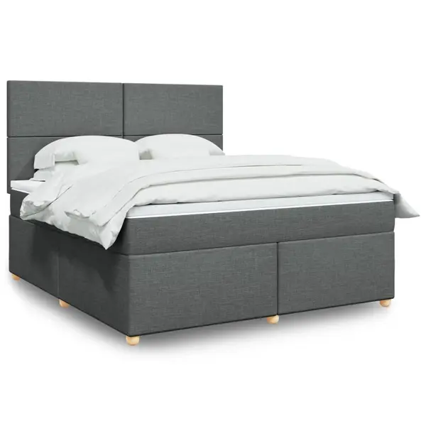 Gossi pat box spring cu saltea, gri inchis, 180x200 cm, textil