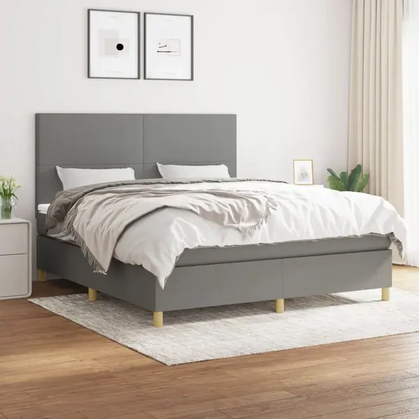 Gossi pat box spring cu saltea, gri inchis, 180x200 cm, textil