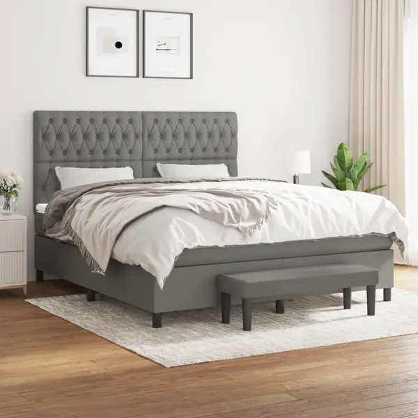 Gossi pat box spring cu saltea, gri inchis, 180x200 cm, textil