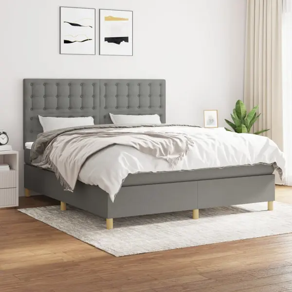 Gossi pat box spring cu saltea, gri inchis, 180x200 cm, textil