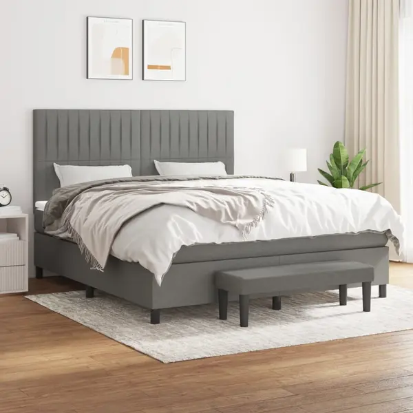 Gossi pat box spring cu saltea, gri inchis, 180x200 cm, textil