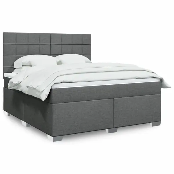 Gossi pat box spring cu saltea, gri inchis, 180x200 cm, textil