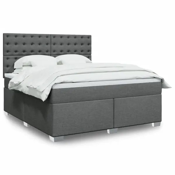 Gossi pat box spring cu saltea, gri inchis, 180x200 cm, textil
