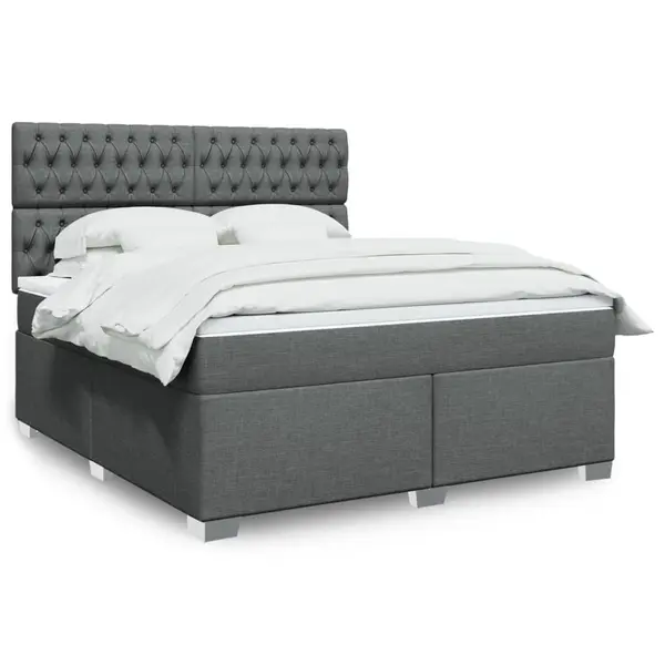 Gossi pat box spring cu saltea, gri inchis, 180x200 cm, textil
