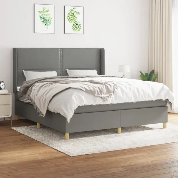 Gossi pat box spring cu saltea, gri inchis, 180x200 cm, textil
