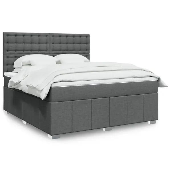 Gossi pat box spring cu saltea, gri inchis, 180x200 cm, textil