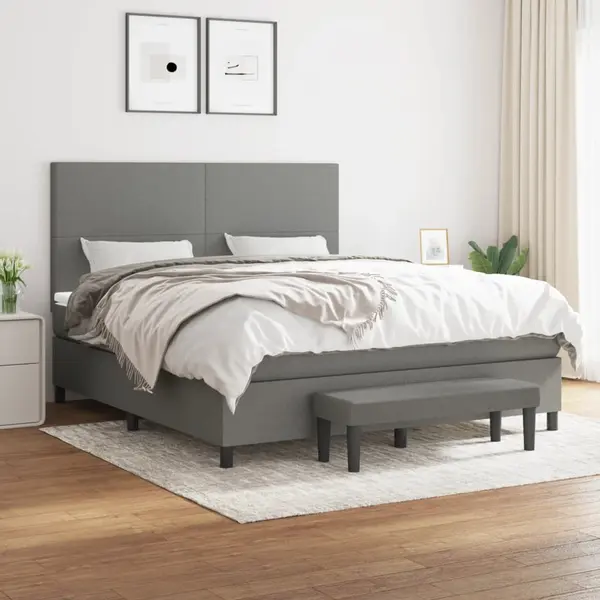 Gossi pat box spring cu saltea, gri inchis, 180x200 cm, textil
