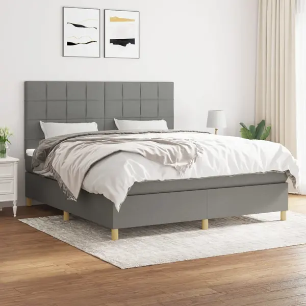 Gossi pat box spring cu saltea, gri inchis, 180x200 cm, textil