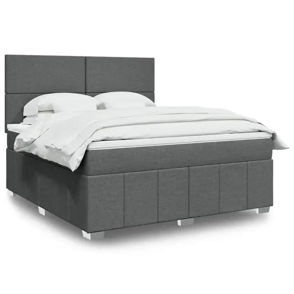 Gossi pat box spring cu saltea, gri inchis, 180x200 cm, textil