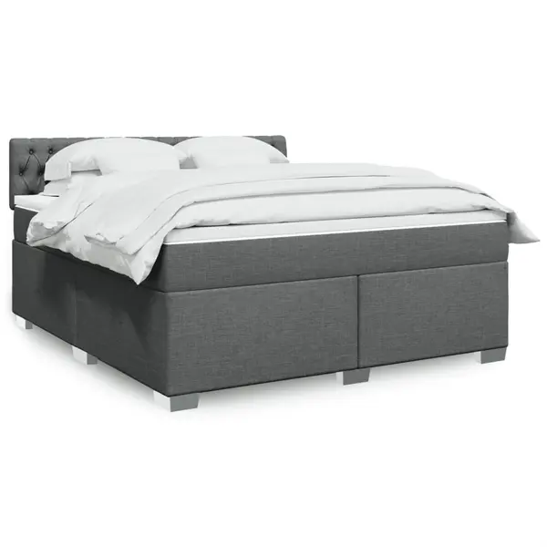 Gossi pat box spring cu saltea, gri inchis, 180x200 cm, textil