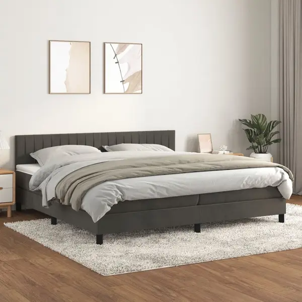 Gossi pat box spring cu saltea, gri inchis, 200x200 cm, catifea