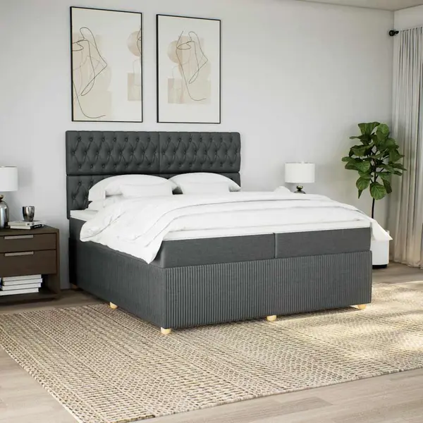 Gossi pat box spring cu saltea, gri inchis, 200x200 cm, textil
