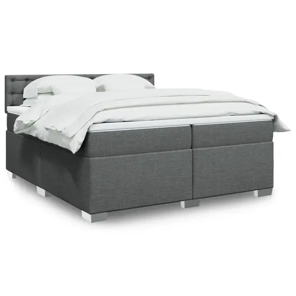 Gossi pat box spring cu saltea, gri inchis, 200x200 cm, textil