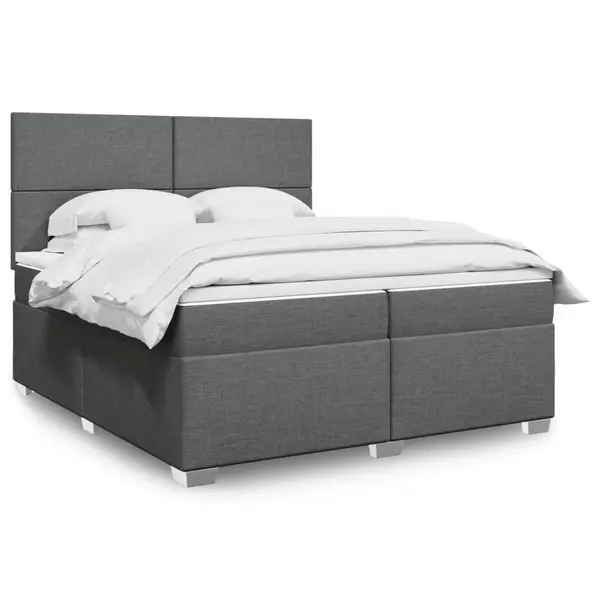 Gossi pat box spring cu saltea, gri inchis, 200x200 cm, textil
