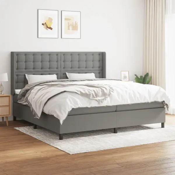 Gossi pat box spring cu saltea, gri inchis, 200x200 cm, textil