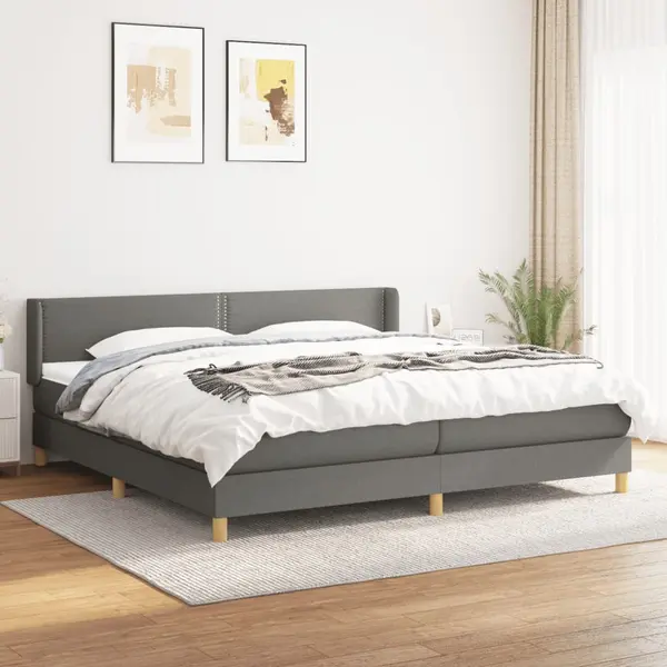 Gossi pat box spring cu saltea, gri inchis, 200x200 cm, textil