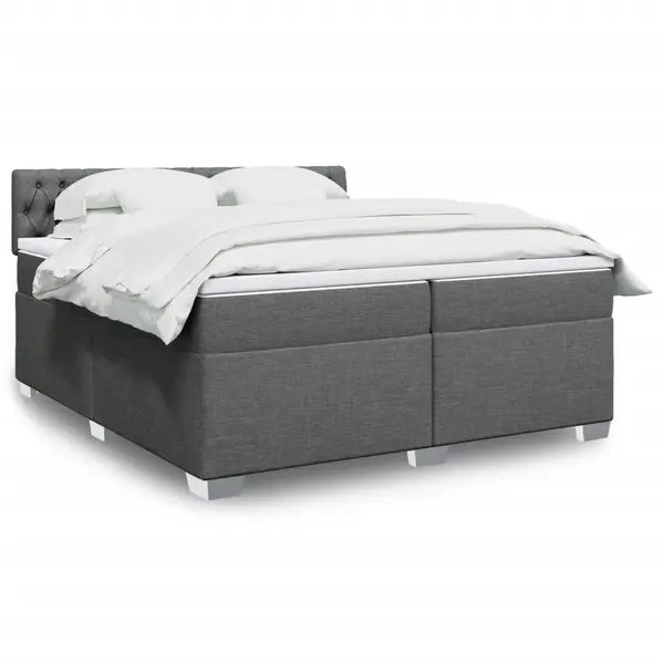 Gossi pat box spring cu saltea, gri inchis, 200x200 cm, textil
