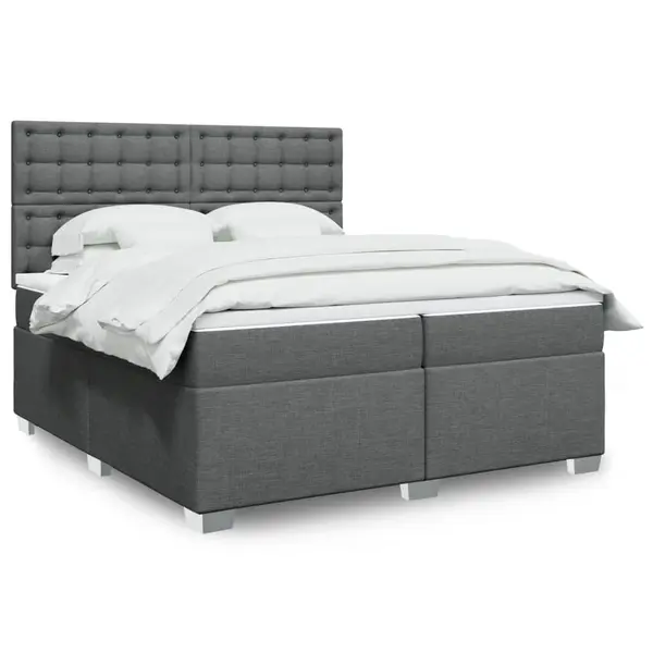 Gossi pat box spring cu saltea, gri inchis, 200x200 cm, textil