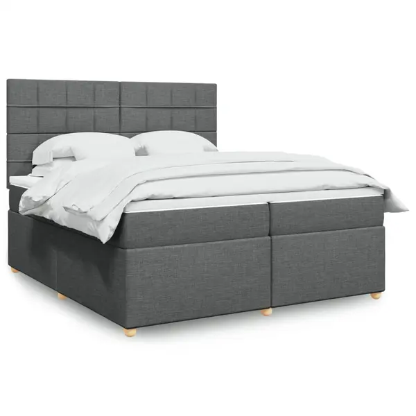 Gossi pat box spring cu saltea, gri inchis, 200x200 cm, textil